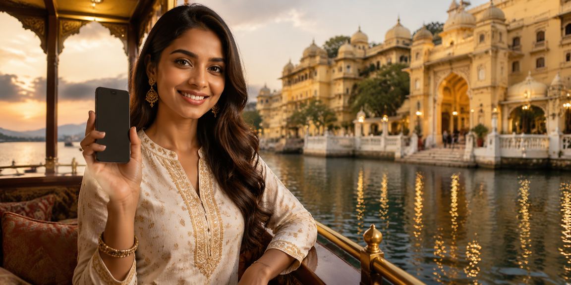 Indian woman using mobile for cricket betting with kurti outfit